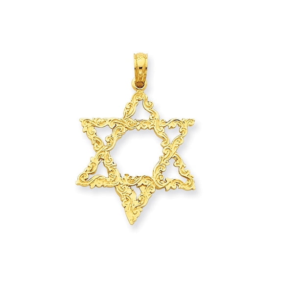 14k Yellow Gold Star of David Pendant - 1.1 Grams - Measures 28.4x19.8mm