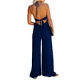 thumbnail image 3 of KOMOO Plus Size Halterneck Jumpsuit Women Solid Color Hollow out Backless Wide Leg Romper, 3 of 4