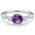 thumbnail image 3 of Gem Stone King 10K White Gold Purple Amethyst and White Moissanite 3-Stone Ring for Women | 1.20 Cttw | Round 6MM | Gemstone February Birthstone | Size 5, 3 of 6