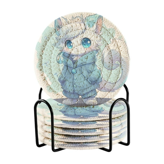 6 Coil Coasters 3.94x3.94x0.24 Inch Water Coasters Drink Coasters with Cup Holders Absorbent Coasters Heat Resistant for Bar Protection Cartoon Beautiful Blue Cat