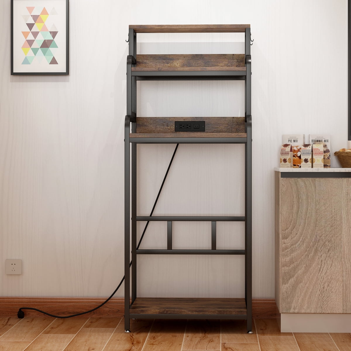 NOBRAND Mini Fridge and Microwave Stand Shelf Organizer Baker's Rack, 4-Tier, with Power Outlet, 61.6 Inch Tall