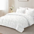 thumbnail image 3 of Exclusivo Mezcla 3-Piece Floral King Size Comforter Set, Microfiber Bedding Down Alternative Comforter for All Seasons with 2 Pillow Shams, White, 3 of 7