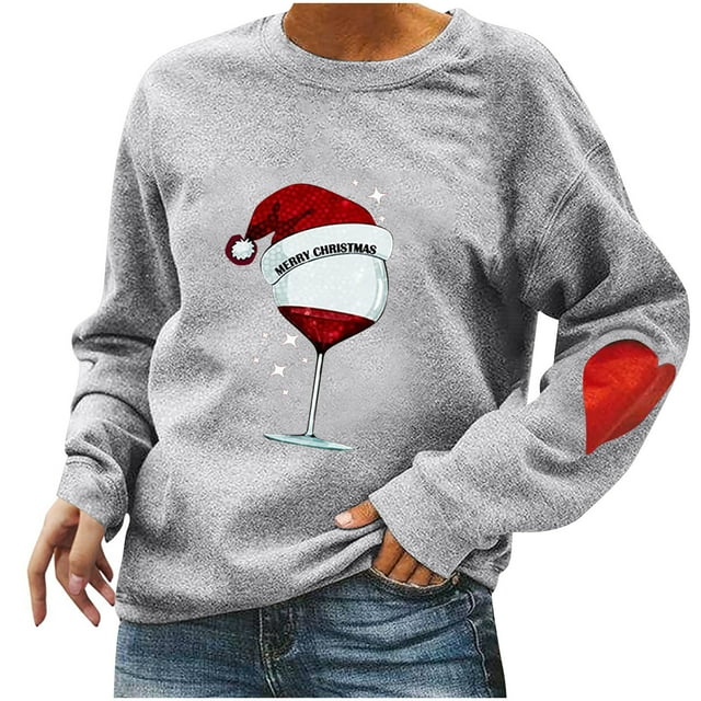 CEHVOM Automne et Hiver Femmes Chandail de Noël Imprimé Col Rond Manches Longues Blouse Unie Hauts Chandails
