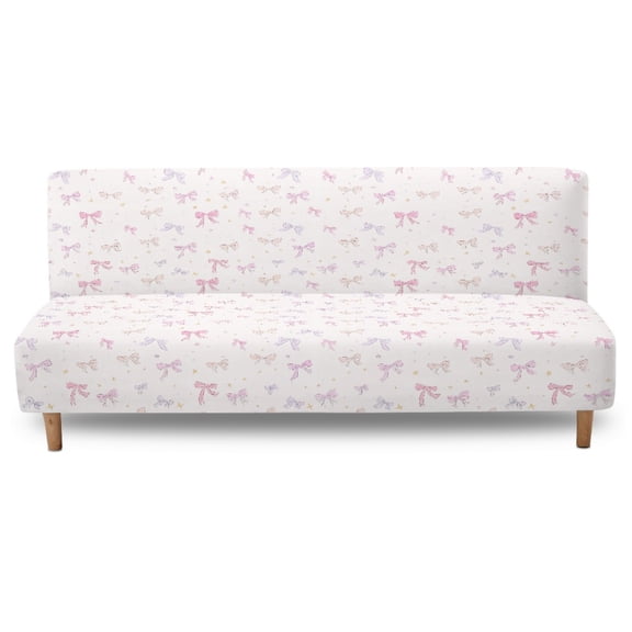 Jiueut Bow Pattern Armless Futon Sofa Slipcover, Folding Sofa Cover Stretch Elastic Washable Couch Sofa Bed Furniture Protector Slip Cover for Living Room Kids Pets