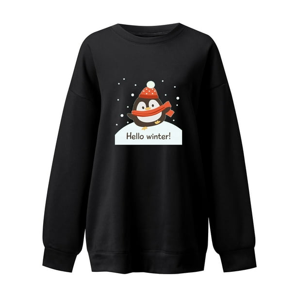 Gibobby Sudadera sin capucha y ocio Sueter sin capucha de manga larga y cuello Rojoondo para mujer informal y comodo versatil estampado navideno otono e invierno Negro M Walmart en linea