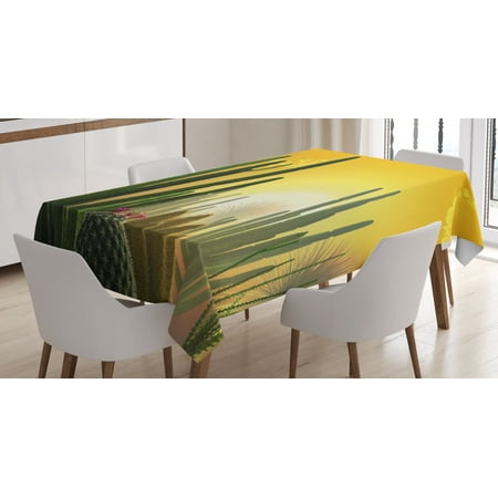 

Cactus Decor Tablecloth Sunset Over a Desert Landscape Various Kinds of Cactus Desolate Hot Rectangular Table Cover for Dining Room Kitchen 60 X 84 Inches Marigold Yellow Green by Ambesonne