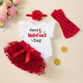 thumbnail image 6 of Curuila Infant Girl Valentine'S Day Outfit Set Cute Letter Print Ruffle Sleeve Crew Neck Romper Bodysuit Skirt Socks Headband Four Piece Set White Size 1-3 Months, 6 of 7