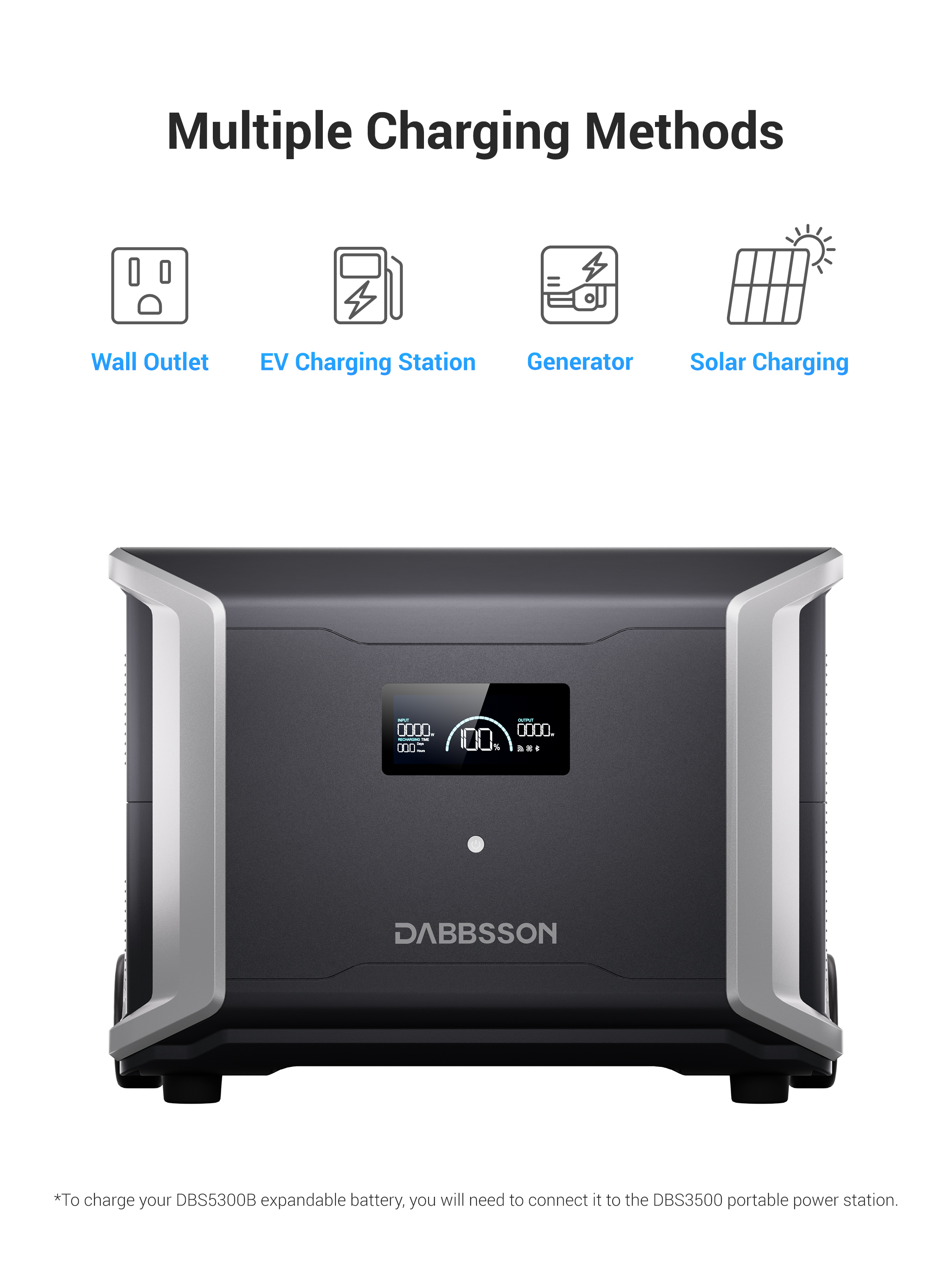 DABBSSON DBS5300B Expansion Battery Pack 5320Wh - Lifepo4 Battery Backup for Home Generator DBS3500 Power Station