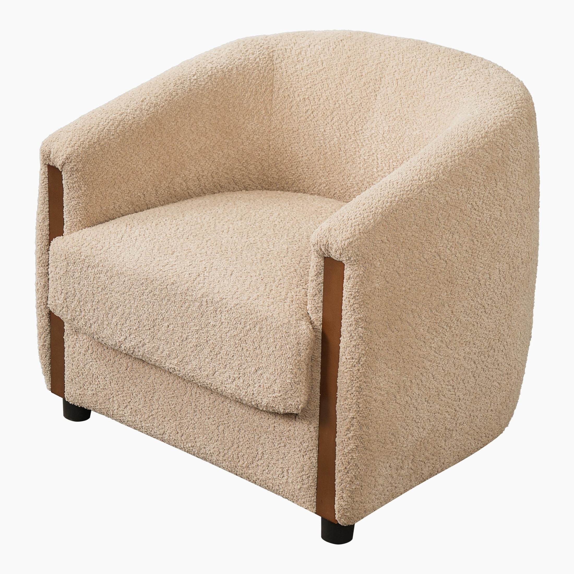 Christopher Knight Home Modern Curved Upholstered Barrel Accent Chair, Removable Cushion, Light Brown, Set of 2