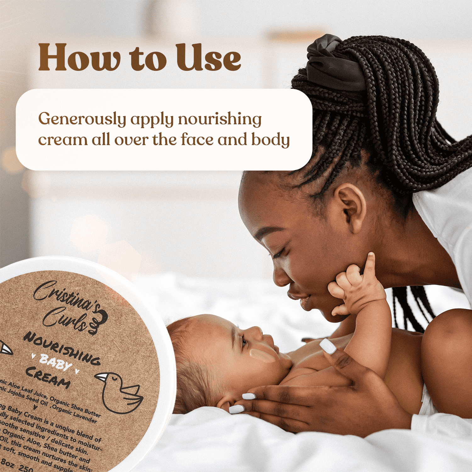 Cristina's Curls Nourishing Baby Cream for Newborns and Kids - Baby Face Cream & Body Cream with Oatmeal, Jojoba Oil, Glycerin & Lavender, 100% Natural, Safe & Gentle Baby Skin Care - 8Oz, 250ml