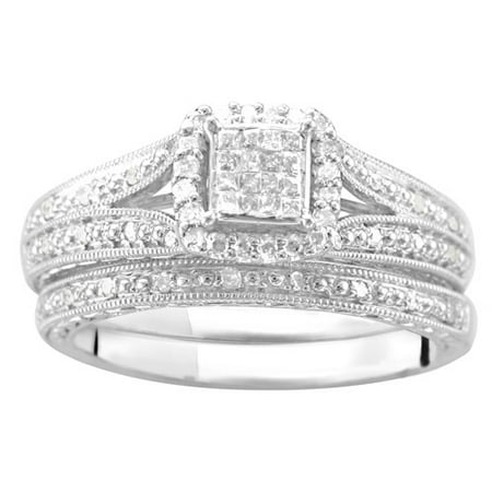 1/3 Carat T.W. Nine Stone Diamond Bridal Set in Sterling Silver