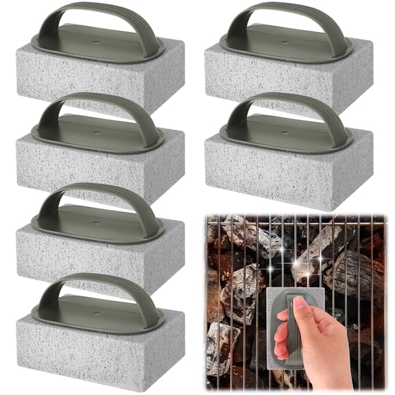 Armscye 6 Pack Heavy Duty Pumice Cleaning Stone - Grill Cleaner Brick Block with Handle for Griddle, BBQ, Sink, Bathtub & Oven