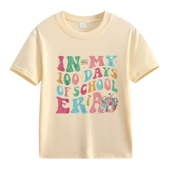 MZXELPRJD Girls Shirts Happy 100th Day of School Boys Girls Kids T-Shirt Book Graphic Print Casual Tees Kids Clothing Celebration Party Tee Shirt