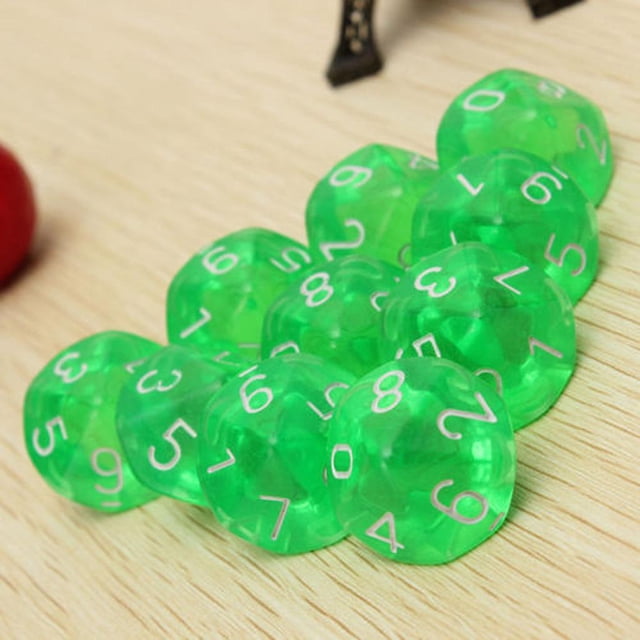 Durable Acrylic 3cm 10-sided D10 Polyhedral Dices for Dragon Scales Party Casino Card Games Supplies Verde