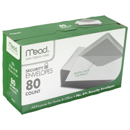 Mead #6 3/4 Security Envelopes 3 5/8 x 6 1/2 — White, 80-Count (75212)