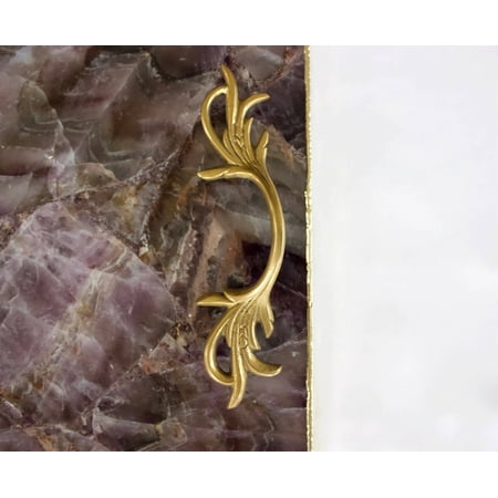 

Amethyst Agate Serving Tray With Brass Handles | Square