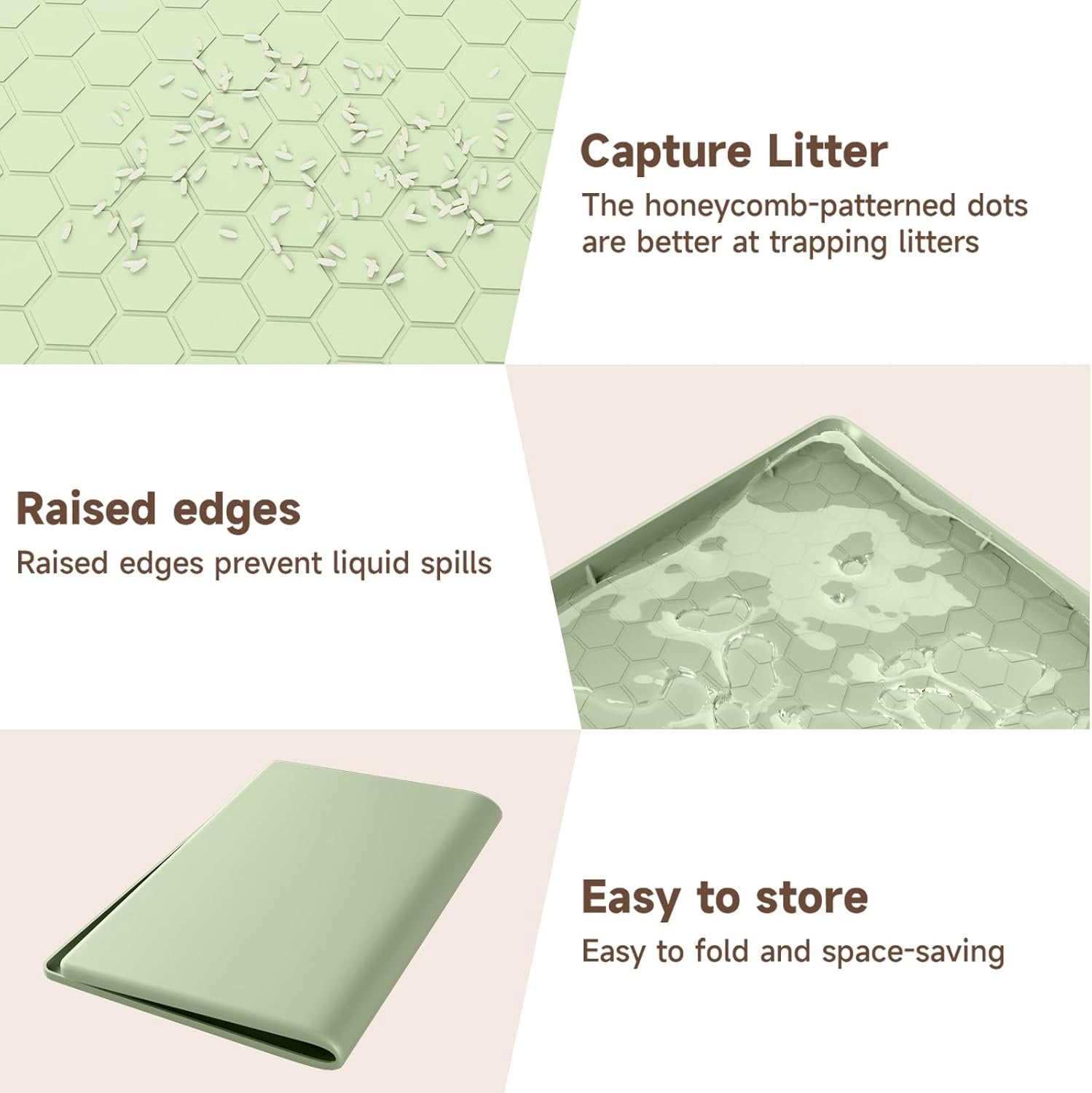 Litter Mat, 34" X 22" Large  Mat  Litter Trapping Mat,  Litter Box Mat, Soft  Kitty Paws, -Proof, Easy to Clean, Non-Slip Kitty Litter Mat for Floor(Green)