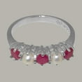 thumbnail image 4 of LBG British Made 10k White Gold Genuine Ruby & Cultured Pearl Womens Eternity Ring - 33 size options - Size 6.25, 4 of 6