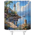thumbnail image 3 of Lighthouse Shower Curtain Coastal Sea Natural Floral Landscape Scenery Mediterranean Italian Coastline Oil Painting Fabric Bathroom Decor Curtain with Hooks-72"W x 72"L (Pack of 1), 3 of 7