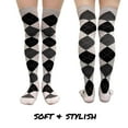 thumbnail image 6 of COUVER Women’s Thigh High Over Knee Fashion Argyle Socks, White Charcoal Black, Medium, 2 Pairs, 6 of 8