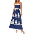 thumbnail image 3 of Summer Dress for Women 2025 Floral Sundress Spaghetti Strap Flowy Beach Vacation Boho Maxi Dresses Navy M, 3 of 7