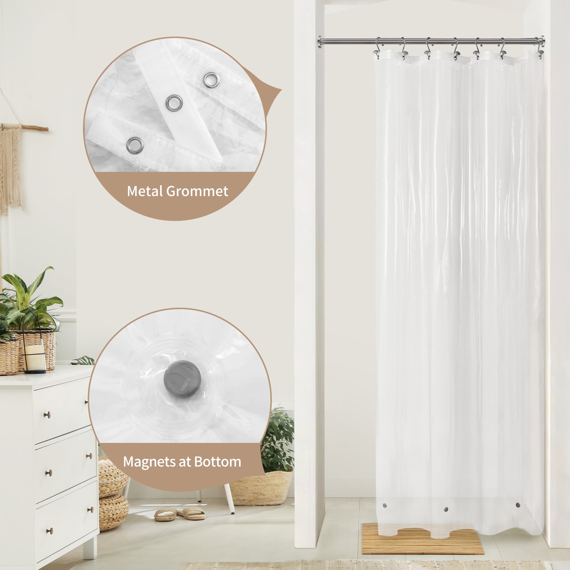 Barossa Design PEVA 36" x 72" Shower Stall Curtain Liner Clear Heavy Duty with 3 Magnets -Waterproof