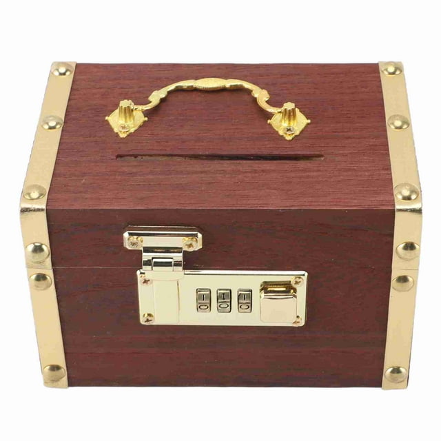 Wooden Money Storage Box Wooden Treasure Chest Lockable with Handle
