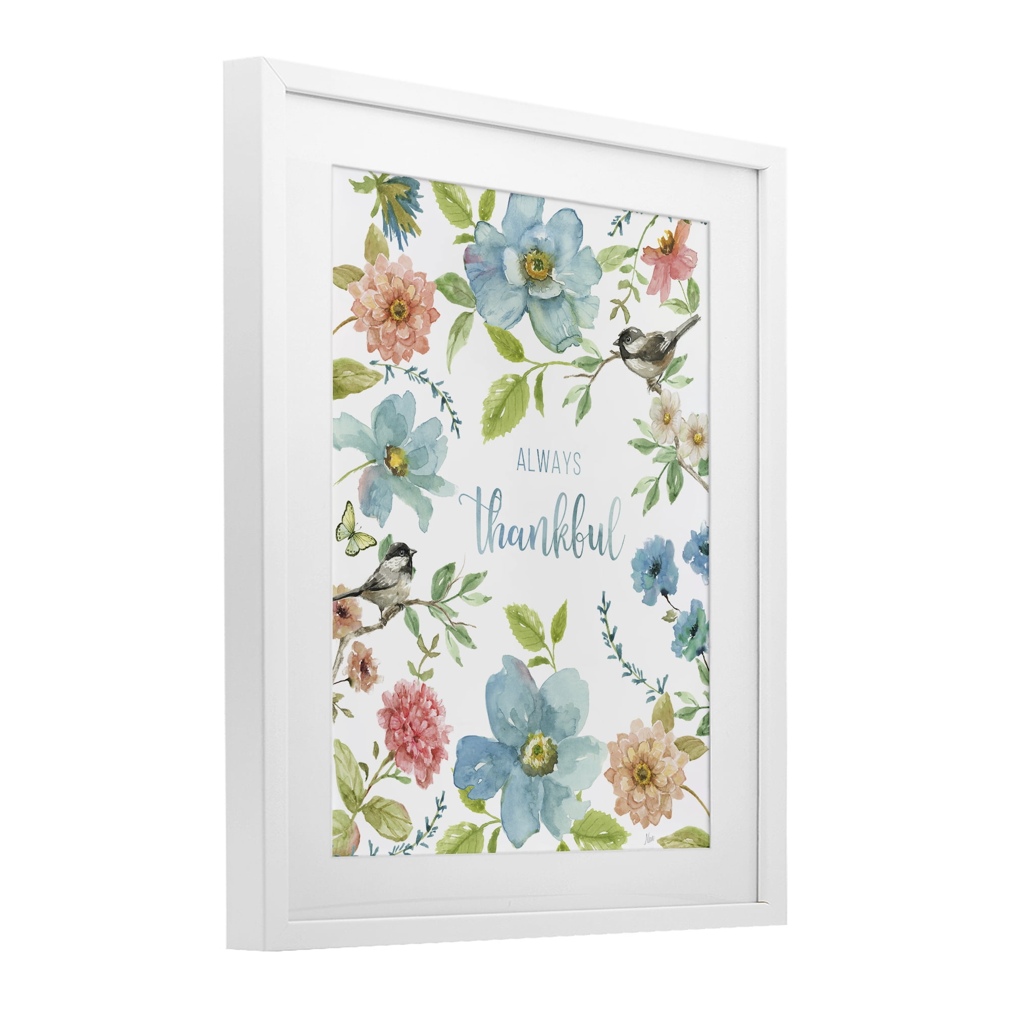Stupell Industries Always Thankful Pink & Blue White Framed Print Under Glass, design by Nan