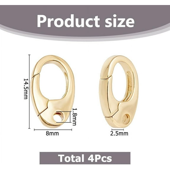 4pcs Jewelry Oval Clasps 14K Gold Plated Pendant Clasp Connectors Small Enhancer Bail Slide Jewelrys Clasp Oval Spring Gate for Jewelry Making Bracelet Bags Lanyard DIY Crafts