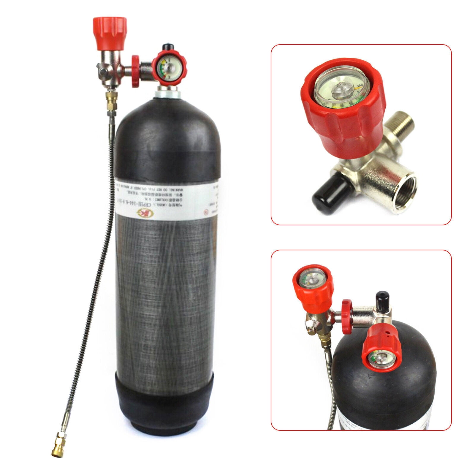 Carbin Fiber Bottle Valve 30MPA + G5/8 Valve Gauge + Hose for Air Tank
