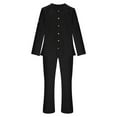 thumbnail image 3 of SYMOID Men's Matching Two-Piece Set - Casual Button-Down Camp Collar Shirt & Straight-Leg Pants, Stretch Polyester Spandex, Black, Size L, 3 of 7