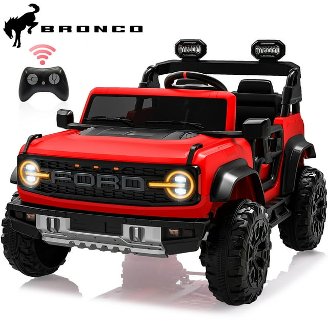 24V 2 Seater Ride on Cars for Big Kids, Licensed Ford Bronco Raptor Powered Ride on Toy Truck with Remote Control, Spring Suspension, Bluetooth, LED Light, Electric Car for Kids 3-8 Boys Girls, Red
