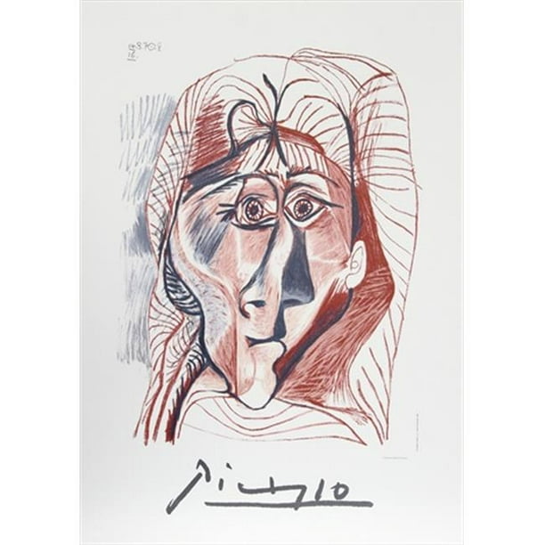 Pablo Picasso 14474 Visage de Femme de Visage- Lithographie sur Papier 29 Po x 22 Po - Brun- Noir- Blanc