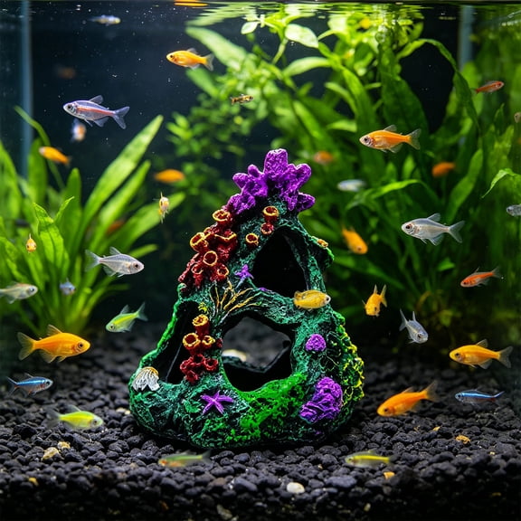 Coral Aquarium Decoration,Resin Artificial Coral Reef Ornament,Rock Mountain Cave Ornaments Small Animal Hideout House for Beta Sleep Rest Hide Play Breed,3.82x3.54x3.54 Inch