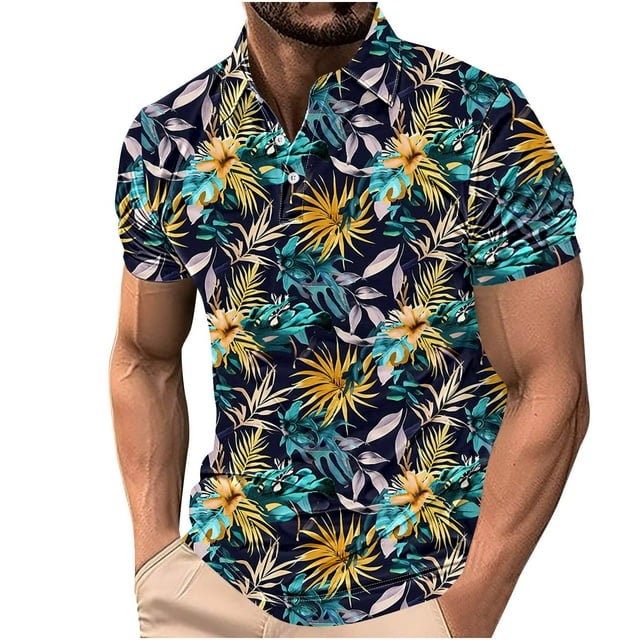Blusa de Manga Corta de Verano Impreso Botón Solapa Top Casual, Manga Corta Top