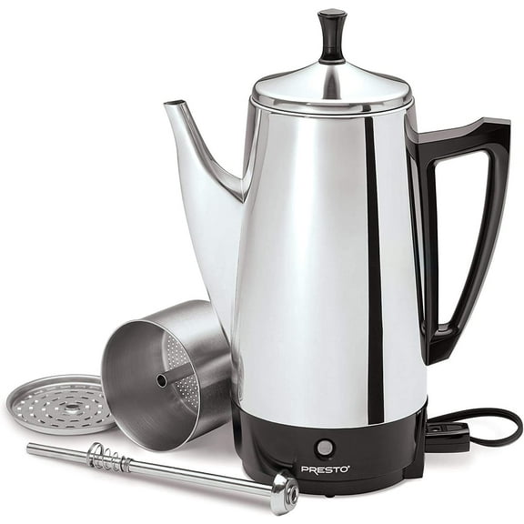 Presto New 12 Cup Stainless Steel Perk Brews Great Tasting Coffee Rich Hot And Fast Easy Cleaning P02811