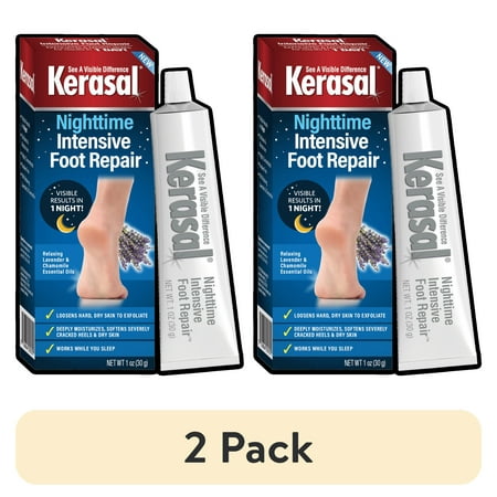 (2 pack) Kerasal Nighttime Intensive Foot Repair, Skin Healing Ointment for Cracked Heels and Dry feet, 1oz