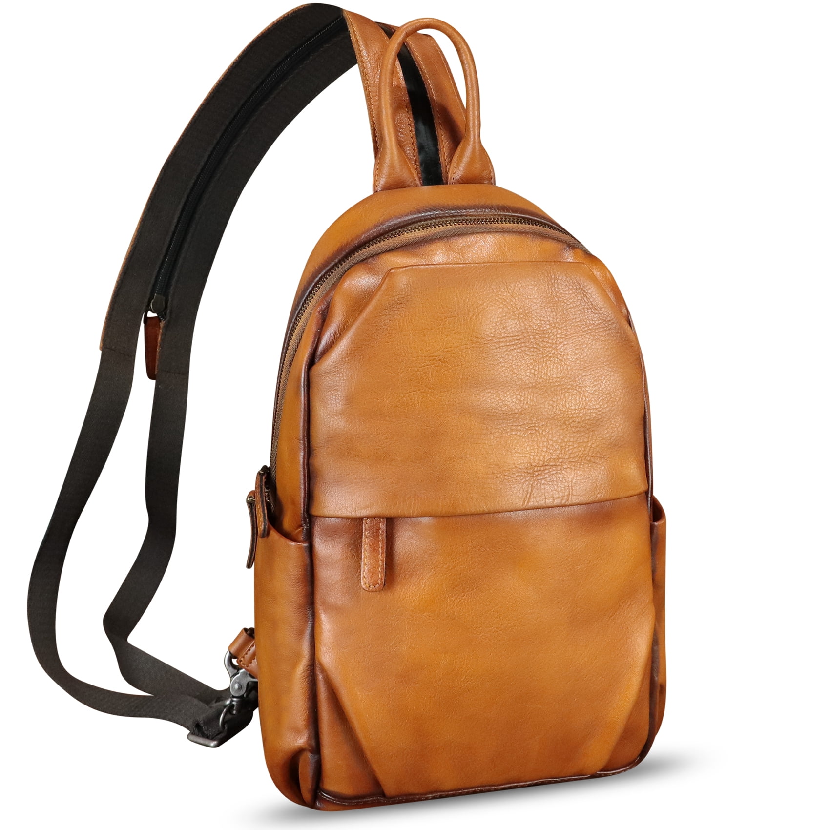 Genuine Leather Sling Bag for Men Women Retro Sling Backpack Purse Crossbody Bag