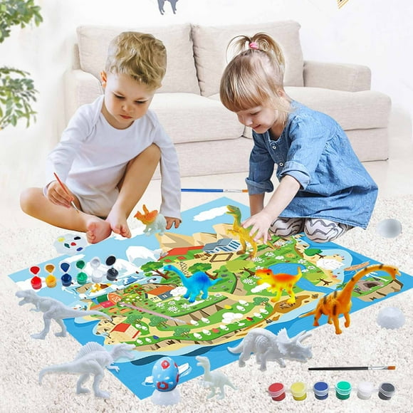 SIfdSeng Jouets pour Enfants Bricolage Dinosaure Peint Modèle Blanc Vierge Gribouillage Peinture de Dinosaure Ensemble de Tapis de Jeu Tout-Petit Jouets d'Extérieur Garçons Jouets d'Extérieur