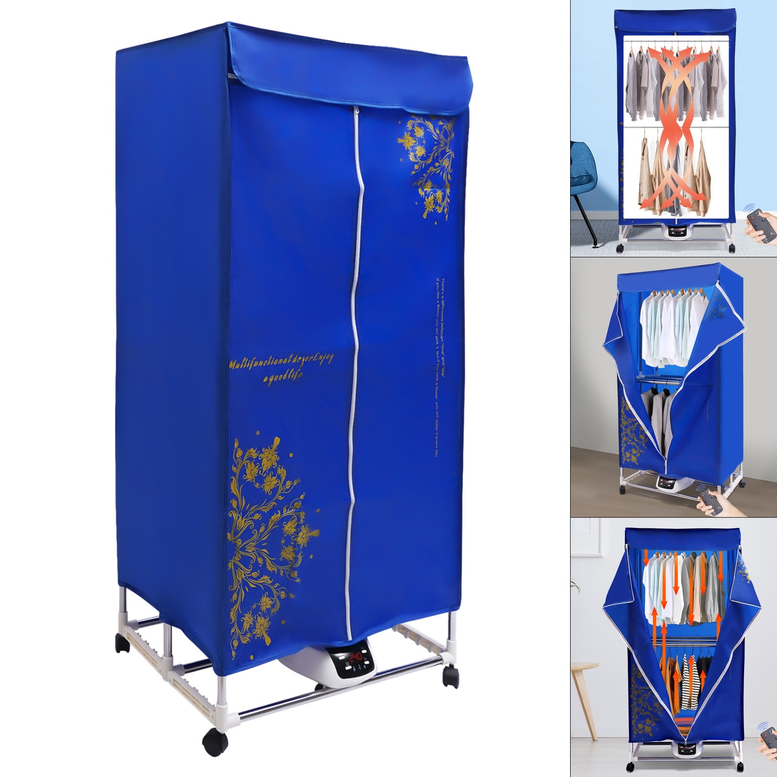 ChicHomey Portable Clothes Dryer,1500W ​​Folding Remote Control Dryer,Over-Temp Protection & Timer, 3 Gears Adjustment,for Home/Apartment/Camping