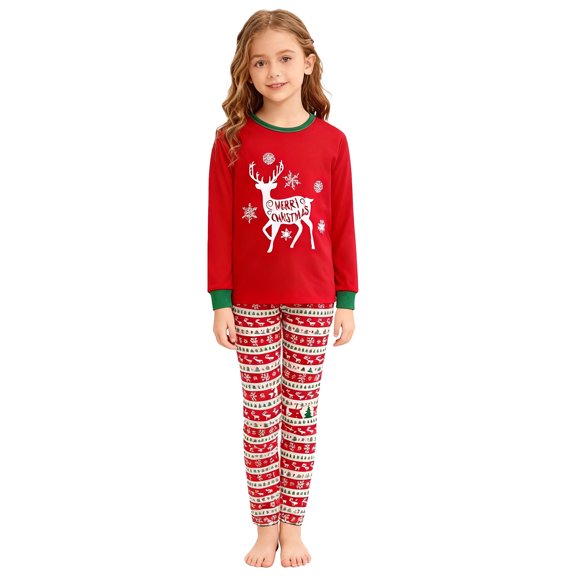 Afdoent Christmas Pajamas Cute Print Sleepwear for Boys Girls Holiday Pajamas Set Kids Cozy Soft Xmas Jammies