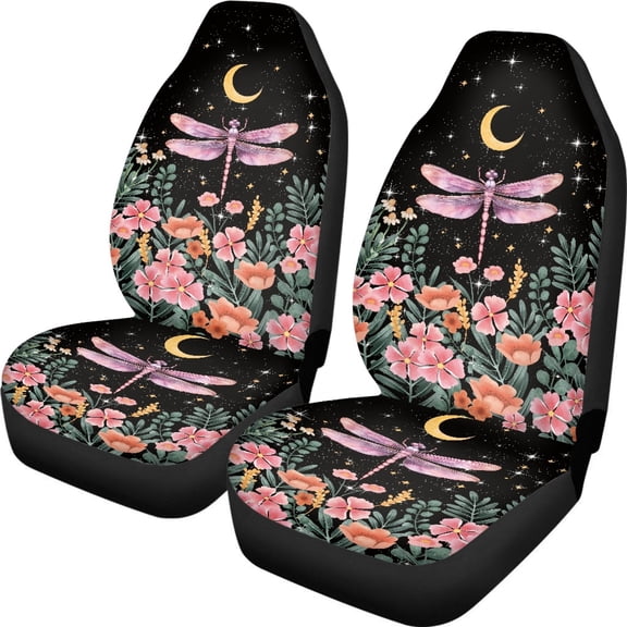 XYZCANDO Breathable Car Front Seat Cover Set Trucks Cars SUV, Soft Waterproof Front Seat Car Covers 2 Pack Breathable Cloth Dragonfly Star and Moon