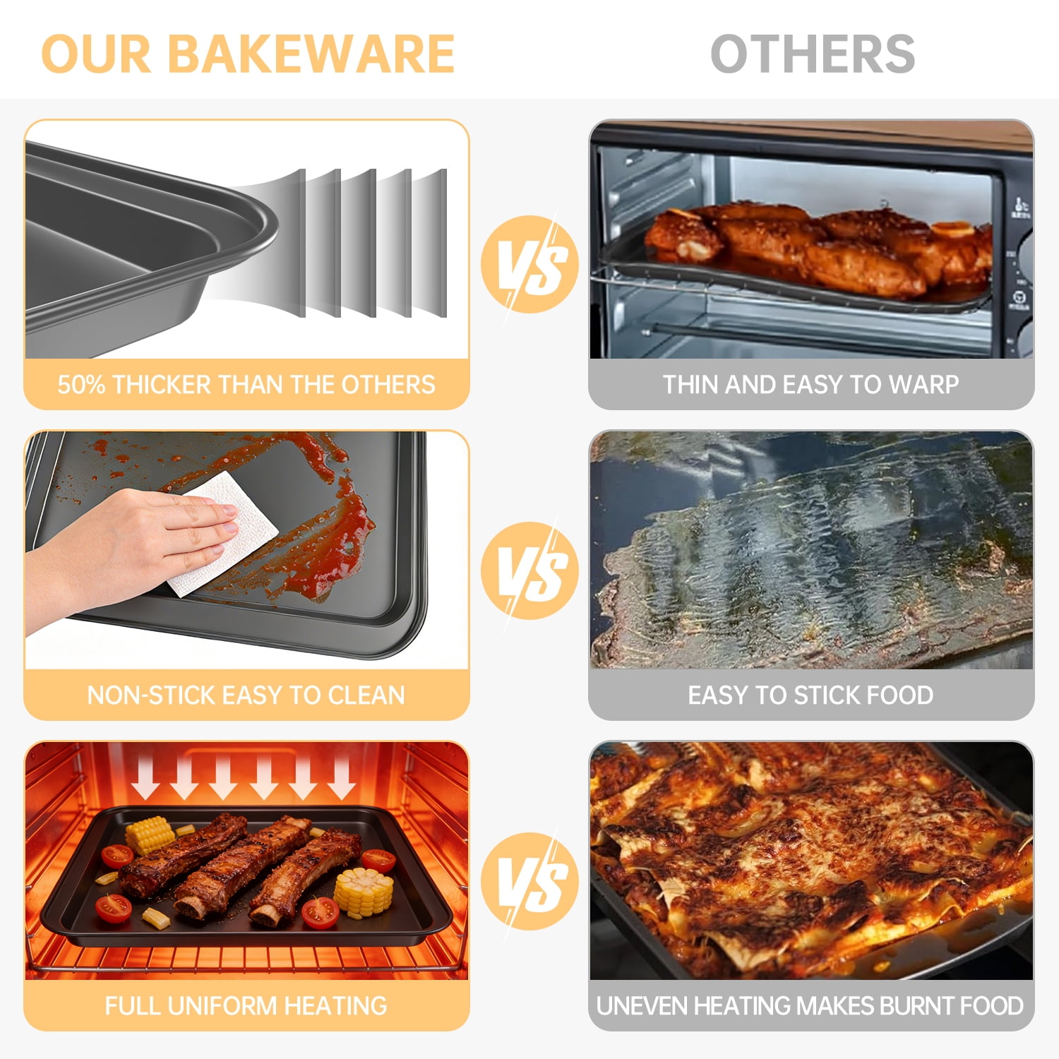 GPED Nonstick Carbon Steel Baking Sheet Set, 3-Piece Stackable Cookie Sheet Bakeware Set, 19/17/15 Inch, Carbon Steel BPA Free Cooking and Baking Trays for Cakes and Cookies, Oven Safe (450°F), Gray