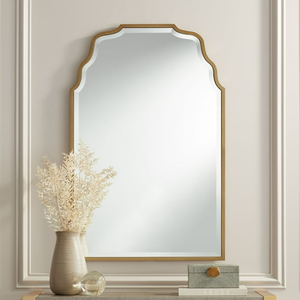 Noble Park Rectangular Vanity Decorative Wall Mirror Modern Beveled Waved Arched Lush Antique Gold Frame 26 Wide For Bathroom Com Noble Park Rectangular Vanity, Antique Gold Bathroom Mirror
