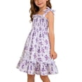 thumbnail image 4 of Teylalorva Girls Floral Dress, Ruffles Flowy Sleeveless Casual Cute Summer Smocked Sundress Purple Size 7, 4 of 9