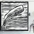 thumbnail image 1 of Whale Shower Curtain, Woodcut Style Illustration of a Marine Mammal Vintage Stripy Frame Composition, Fabric Bathroom Set with Hooks, 69W X 84L Inches Extra Long, Black and White, by Ambesonne, 1 of 3
