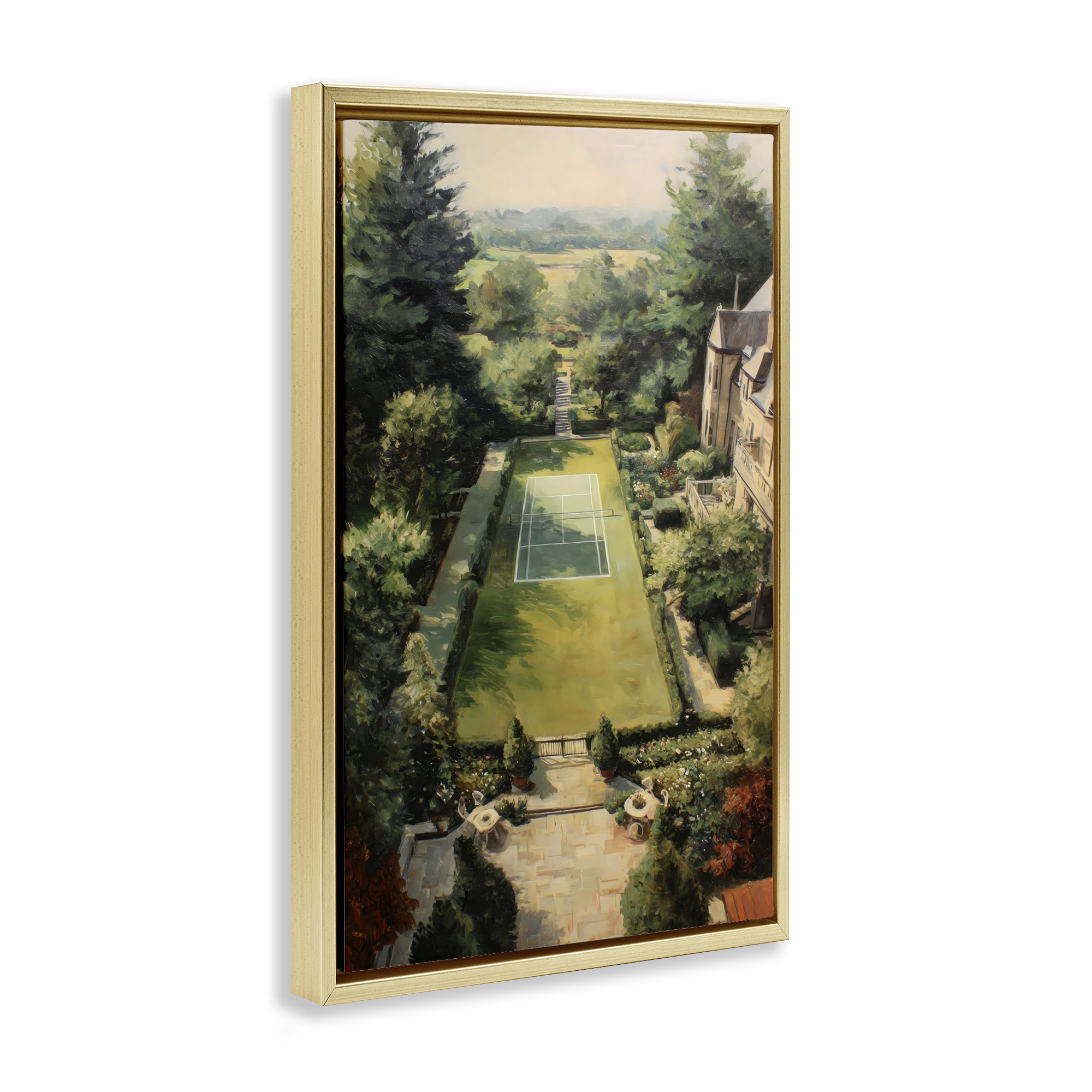 Stupell Industries Vintage Tennis At The Manor Gold Framed Floater Canvas Wall Art, design by Petal Prints Design