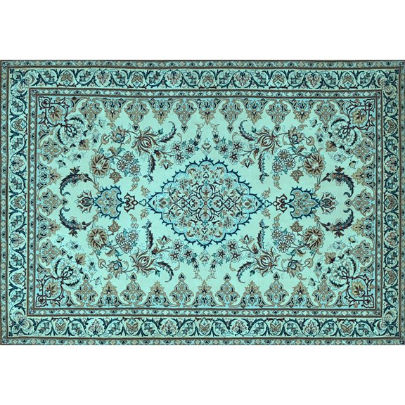 Ahgly Company Indoor Rectangle Medallion Light Blue Traditional Area Rugs, 5' x 7'