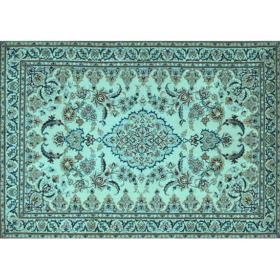 Ahgly Company Indoor Rectangle Medallion Light Blue Traditional Area Rugs, 4' x 6'