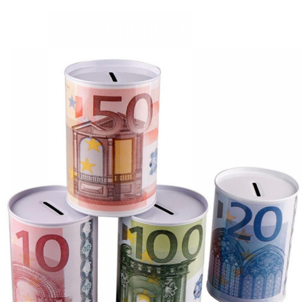 White BQBQERT Creative Euro Dollar Metal Cylinder Piggy Bank Saving Money Box Home Decoration